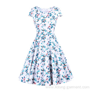 Knee-Length Colorful Printed Fabric Retro Dress